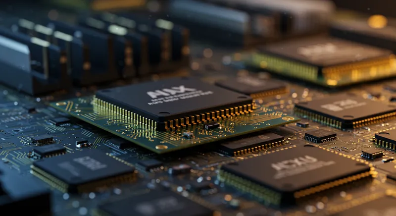 Chip customizado de IA próximo a um assistente virtual representando autonomia e processamento local.