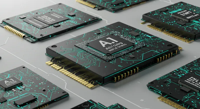 Chips de IA da NVIDIA, AMD e Apple Silicon lado a lado mostrando diferenças de arquitetura.