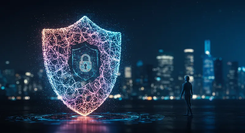 Ilustração conceitual de proteção de dados com criptografia pós-quântica