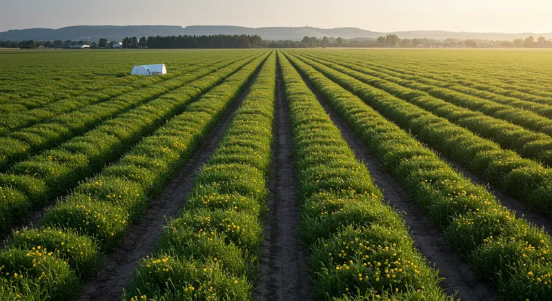 Agricultor utilizando Google Gemini em tablet no campo para análise de cultivos e otimização agrícola