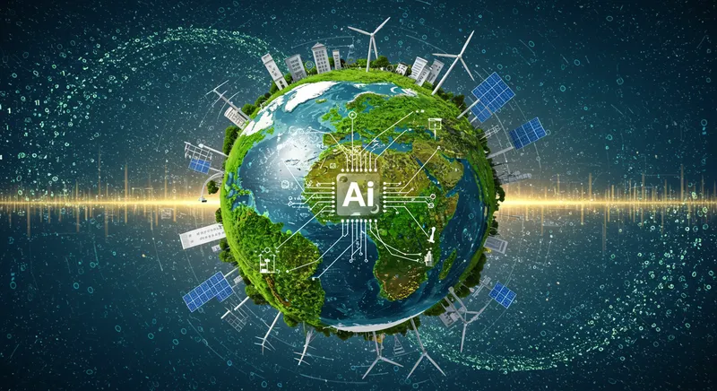 Painéis solares com sensores inteligentes monitorados por sistemas de IA.